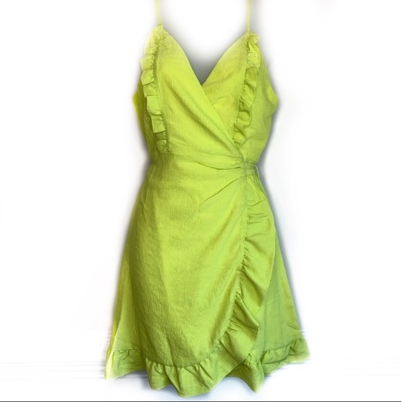 CEFIAN Dresses & Skirts - Lime Ruffle Wrap Dress